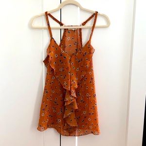 Orange Floral Ruffle Racerback Tank